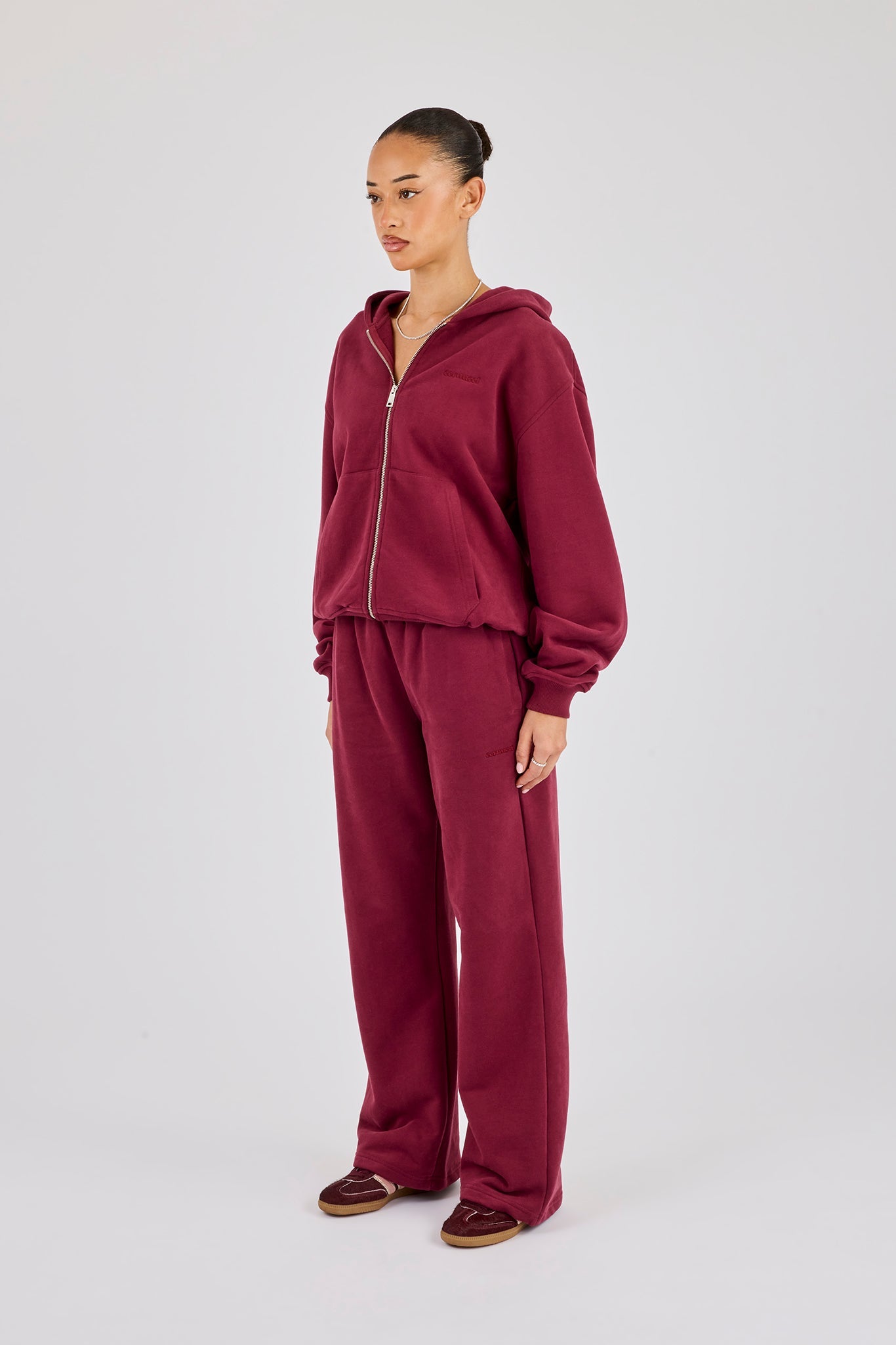 Oversized Zip Through Hoodie & Jogger - Burgundy